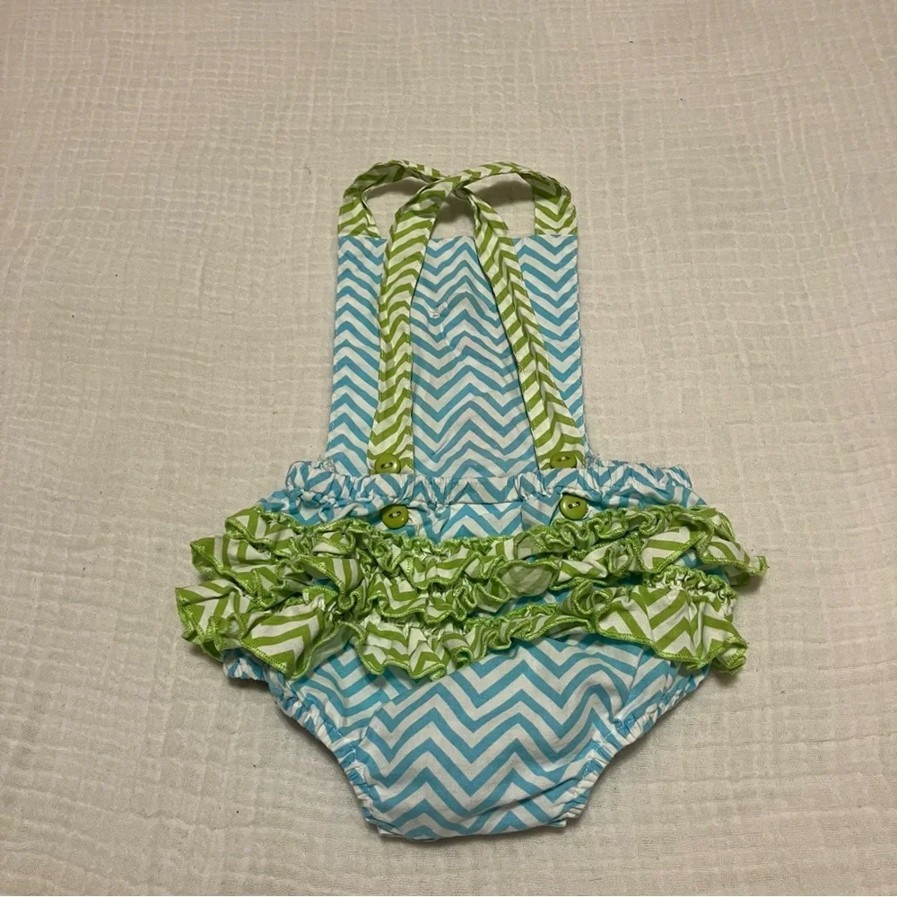 Decorated Originals For Kids Girls‎ Sz 6M Seahorse Green Chevron Ruffle Romper